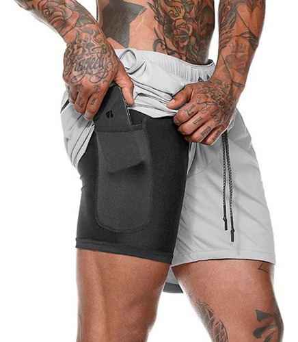 Short Gimnasio Licra Bolsillo  Licra Hombre 2 En 1