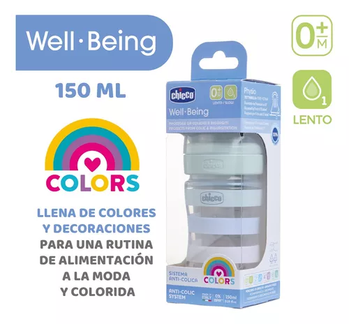Chicco Mamadera Wellbeing Colors Celeste 150 ml, Chicco Mamaderas & Tetinas  1 - BAfarma - Farmacia Bosque Alvarez