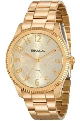 Relógio Seculus Feminino Original Dourado Elegante Social