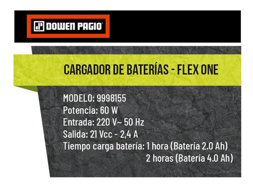 Imagen 2 de 7 de Cargador De Baterias Flex One Dowen Pagio 60w