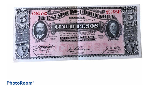 Billete Antiguo Revolucionario, 5 Pesos Chihuahua 2585242
