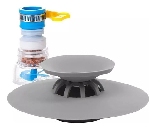 Kit  Filtro Agua Grifo Ajustable Flexible + Tapon Desague