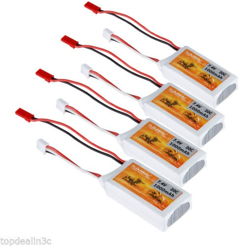 4pcs 2s 7.4v 1000mah 20c Lipo Batería Para Rc Avión Helicópt