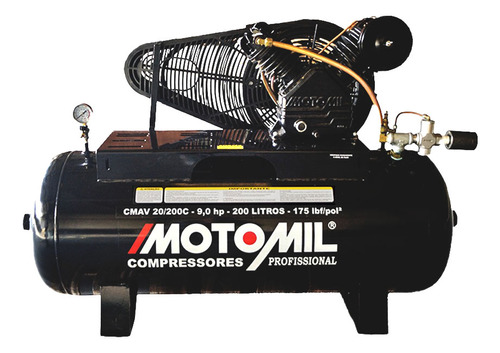 Compressor De Ar A Gasolina 20 Pés 9hp 200 Litros Motomil Cor Preto