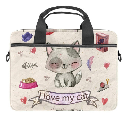 Bolsa Para Laptop Mujer Pintada Mano Mascota Gato 13.4 14.5 