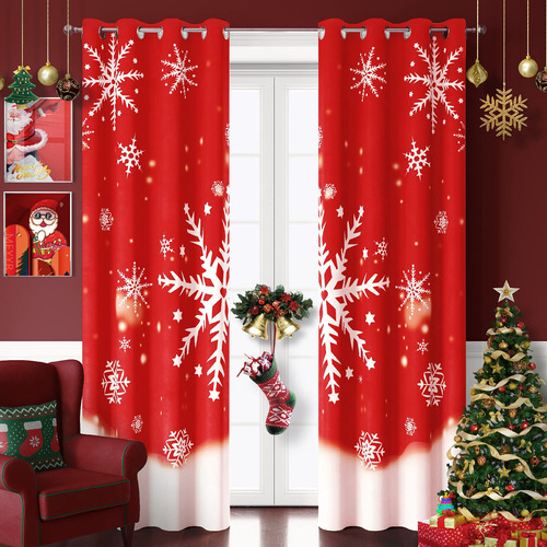 Cortina Navidad Copo Nieve Para Sala Estar 52 X 84  Panel