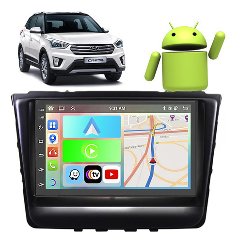 Kit Multimidia Android 7p Creta 16 17 18 19 20 21 Carplay Bt