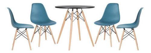 Kit Mesa Jantar Eames Wood 70 Cm 4 Cadeiras Eiffel Cores Cor da tampa Mesa preto com cadeiras turquesa