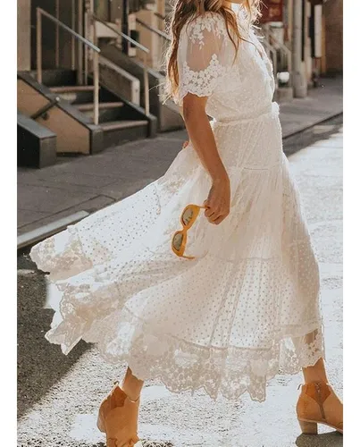 Vestido longo branco cheap de renda praia