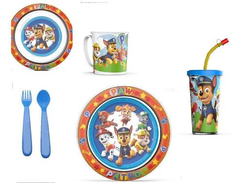 Paw Patrol Set Plato Playo+bowl+vaso Grande+jarro Cubiertos