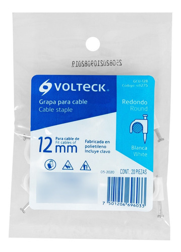 Bolsa C/20 Grapas Blancas De 12 Mm Para Cable Redondo 48275