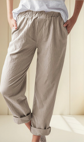 Pantalón Recto Casual Cómodo Con Cintura Elástica Para Mujer