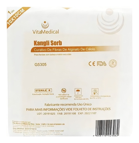 Curativo Hidrocoloide Biodegradável Kangli 10x10cm C/10 Unid