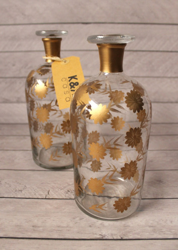 Botellón Para Whisky En Cristal Con Dorado! 2 En Stock