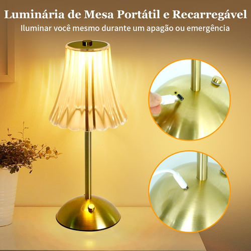 Luminária Mesa Abajur Led Dimerizável Recarregável Sem Fio