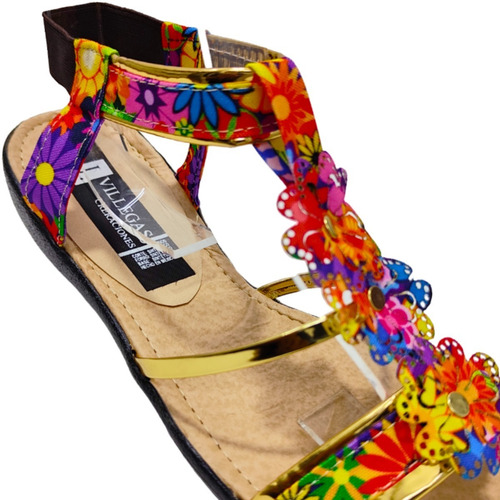 Huarache Dorado Colores Flor Con Resorte Combinable Ligero