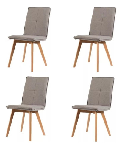 Juego X 4 Silla Tulip Oslo Tapizada Patas Madera Lino Gris