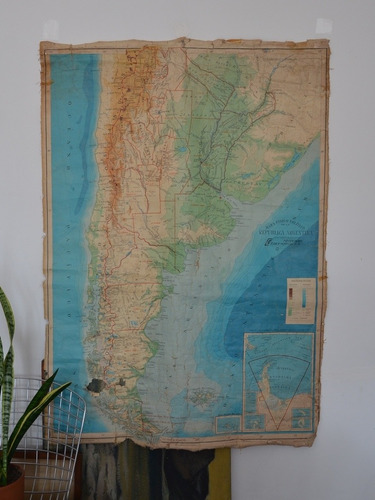 Mapa Físico Político Argentina Antiguo Deco En Tela Escolar