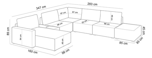 Sofá De Canto Chaise Mesa Lateral Sala 347cm Gales Bouclê Cru