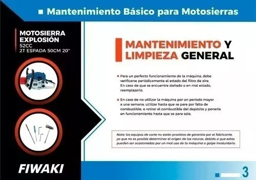 Imagen 6 de 10 de Motosierra Explosión 52cc Fiwaki 2 Tiempos Esp 50cm Nafta