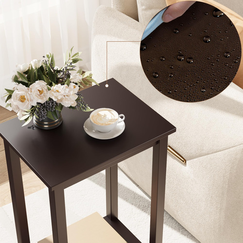 Mesa Auxiliar Alta Con Estante 2 Niveles Café Oscuro