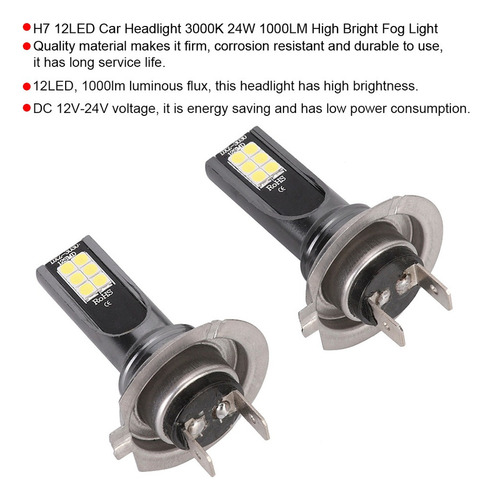 Luz De Niebla Linterna 3000k 24w 1000lm Coche 2pcs H7 12 Led