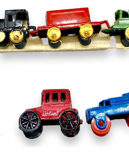 2 Antiguos Sets Mini Tren Y Autos Juguete Fierro Japón 1960s (Usado)