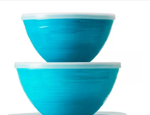 Juego De Tazones Bowls Recipientes De Melanina Con Tapa. Color Agua