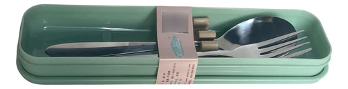 2 Set Cubiertos + Porta Cubierto Tenedor Cuchara Acero Inox Verde Claro