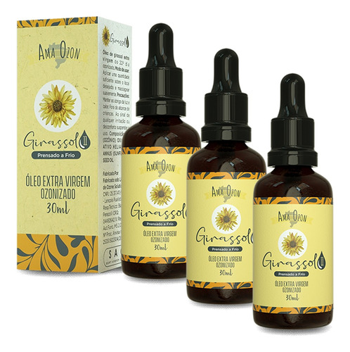  Trio Óleo De Girassol Ozonizado Kit P Ozonioterapia 3x30ml