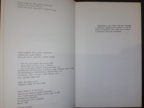 Libro La Conexión Cósmica Carl Sagan Tapa Dura