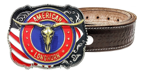 Cinto De Couro Legitimo Fivela Country Texas Longhorn Cowboy