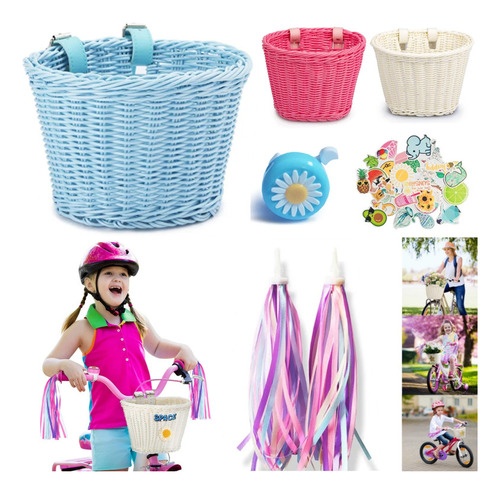 Cesta Frontal De Bicicleta Infantil Tecida À Mão, Kit Decora