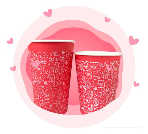 Vaso De Papel Encerado Color Rojo 16oz - San Valentin 50 Pz