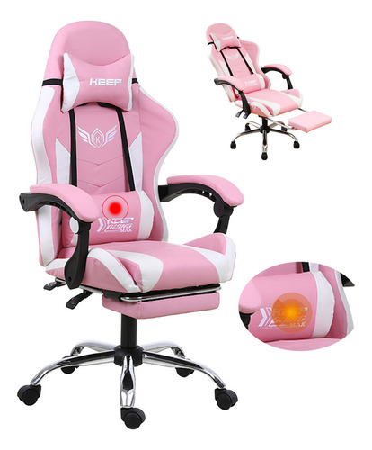 Silla de escritorio Keep HM50 gamer ergonómica  rosa y blanca Con Dispositivo De Masaje Lumbar
