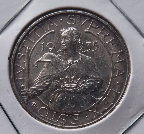 Escasa Moneda De San Marino En Plata Ley 0,800 Año 1935.