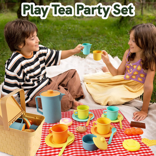 Cesta De Pícnic Hersity Juegos De Té Para Niños Pequeños Color