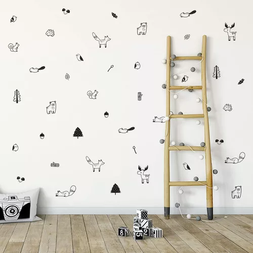 Pegatinas de pared de animales del bosque grandes, árbol, oso