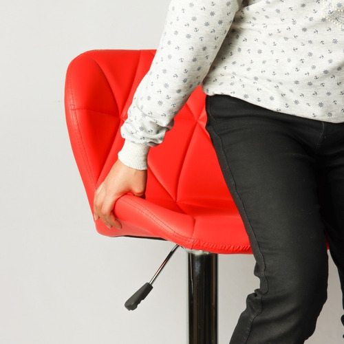 Silla De Bar Acolchada Con Respaldo Geométrico Taburete Color de la estructura de la silla Plateado Color del asiento Rojo