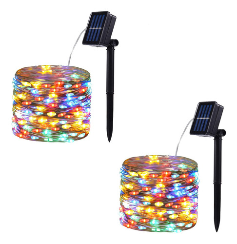 Paquete De 2 Cadenas De 100 Luces Led Solares, Para Exterior