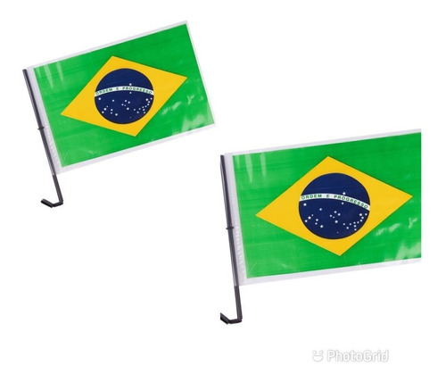 2 Bandeira Brasil Plástico 46x30 Cm Verde Amarelo Carro 