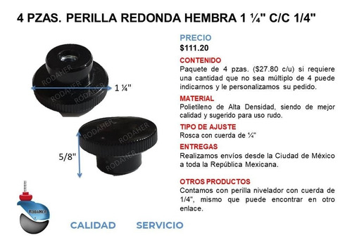 Perilla Redonda Hembra De 1 1/4 C/c 1/4 Paq. 4 Pzas.