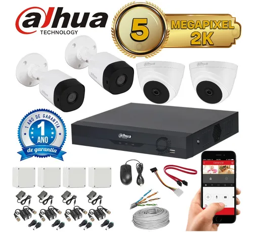 Kit Camaras De Seguridad Dahua 5 Mpx-dvr 8ch+4 Cam