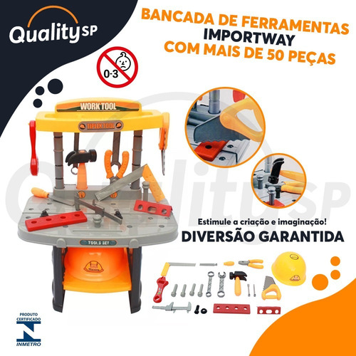 Kit Bancada Oficina Infantil Com Ferramentas 54 Peças
