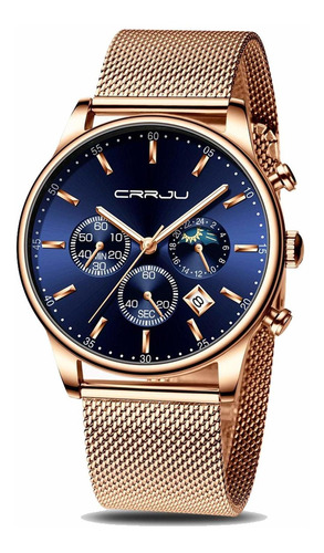 Reloj Hombre Crrju 2266rs-blue Cuarzo Pulso Oro Rosa En