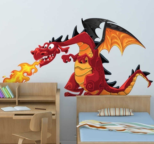 Vinil Decorativo Infantil Dragon Rojo Para Pared Cuarto Niño