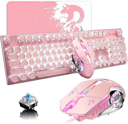 Teclado Y Mouse Para Juegos Steampunk , Led Blanca/14 Tec...