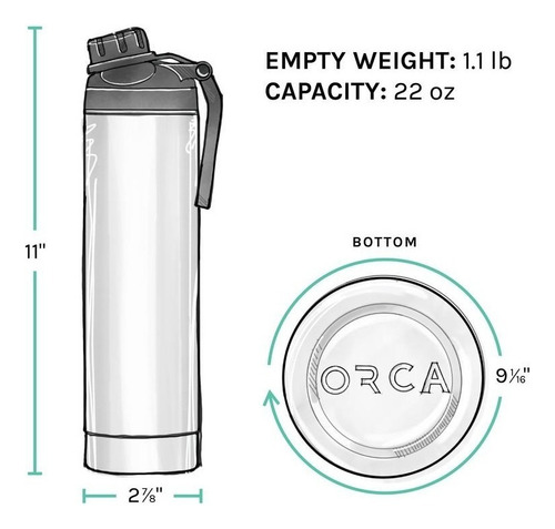 Termo Orca Hydra 22 Oz. Acero Inoxidable Negro