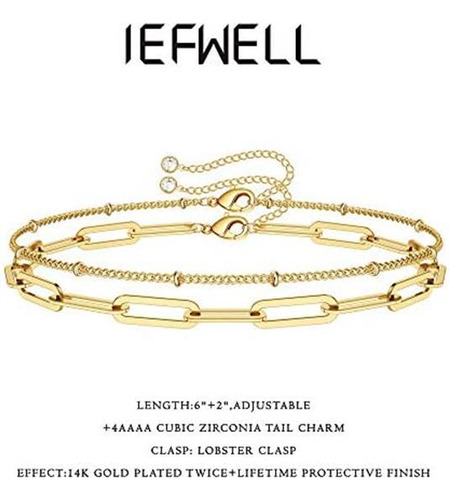 Iefwell Pulseras De Oro Delicadas Para Mujer, Cadena De Esla