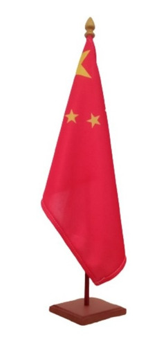 Bandera China Mástil  Base D Madera Escritorio Souvenir